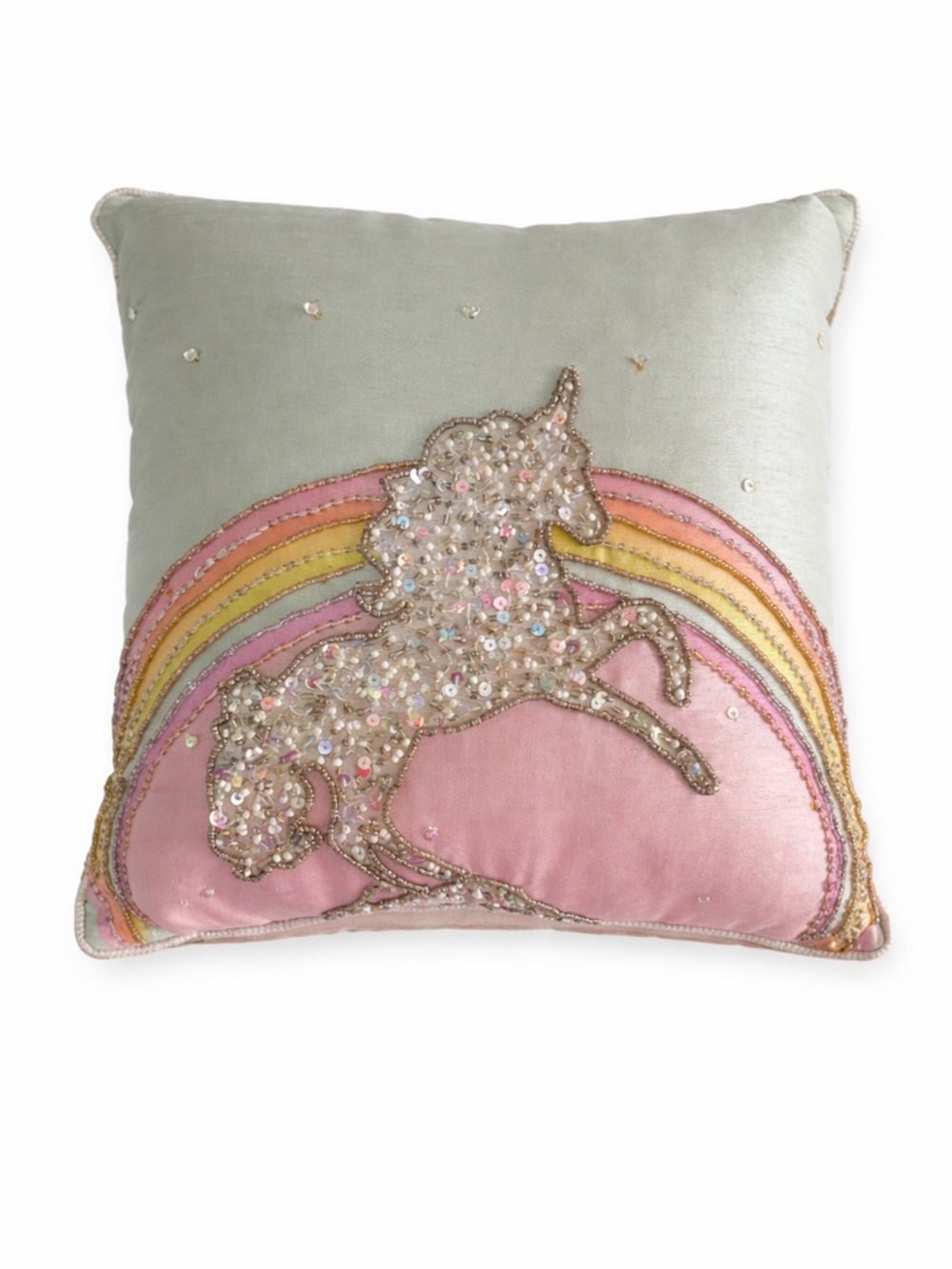 Sequin Unicorn Pillow Rainbow Beaded Decorative Throw Cushion India Cottagecore